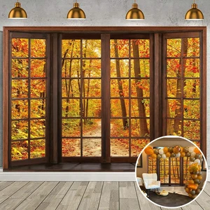 8x6ft Fall Wooden Window Backdrop Autumn Forest Scene Photography Banner Window Photography Backdrop, Autumn Maple Leaves Banner, Fall Natural Scenery Background for Thanksgiving Party Supplies 8x6ft Fall Wooden Window Backdrop Autumn Forest Scene Photography Banner Window Photography Backdrop, Autumn Maple Leaves Banner, Fall Natural Scenery Background for Thanksgiving Party Supplies