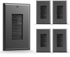 Brush Wall Plate, Single Gang Cable Pass Through, 5 Pack, Black Cord Hider for Low Voltage Wires, In Wall Cable Management for Wall Mount TV, HDTV, Home Theater Systems Brush Wall Plate, Single Gang Cable Pass Through, 5 Pack, Black Cord Hider for Low Voltage Wires, In Wall Cable Management for Wall Mount TV, HDTV, Home Theater Systems