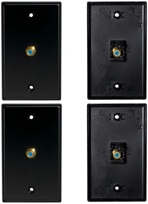 HXH 1-Port Coax Wall Plate, Gold-Plated F-Type Connector, Black, 4-Pack For multi-room TV and antenna installations, coax cable outlet cover, finishes cable exits with secure screw mounting HXH 1-Port Coax Wall Plate, Gold-Plated F-Type Connector, Black, 4-Pack For multi-room TV and antenna installations, coax cable outlet cover, finishes cable exits with secure screw mounting
