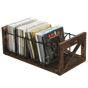 CD Storage Holder, 5-Slot Farmhouse Industrial CD & DVD Storage Rack with Handles, Barn Door X-Cross Design, Rustic Solid Burnt Wood and Black Metal Wire CD Storage Holder, 5-Slot Farmhouse Industrial CD & DVD Storage Rack with Handles, Barn Door X-Cross Design, Rustic Solid Burnt Wood and Black Metal Wire