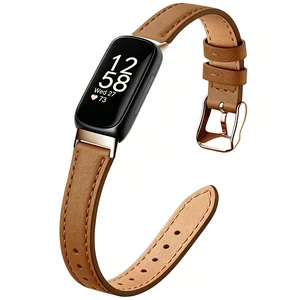 Slim Leather Band For Fitbit Inspire 3,Brown/Rose Gold Women,Leather,Strap,Thin,Wristband Slim Leather Band For Fitbit Inspire 3,Brown/Rose Gold Women,Leather,Strap,Thin,Wristband
