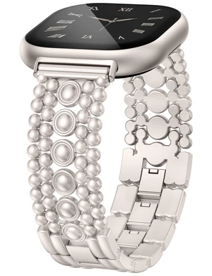 Metal Bands Compatible with Fitbit Sense 2/Versa 4/Versa 3/Sense Bands Women, Pretty Dressy Stainless Steel Metal Dual Tone Adjustable Round Studded Link Bracelet Replacement Strap for Versa 4 Metal Bands Compatible with Fitbit Sense 2/Versa 4/Versa 3/Sense Bands Women, Pretty Dressy Stainless Steel Metal Dual Tone Adjustable Round Studded Link Bracelet Replacement Strap for Versa 4