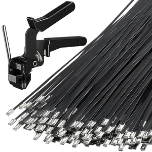 Stainless Steel Cable Tie Gun,200PCS 11.8"Black Metal Zip Ties Heavy-Duty Tensile Strength Zip Ties Kit, Self-Locking Ball Design,Rustproof, Heat Resistant for Fences & Pipes Stainless Steel Cable Tie Gun,200PCS 11.8"Black Metal Zip Ties Heavy-Duty Tensile Strength Zip Ties Kit, Self-Locking Ball Design,Rustproof, Heat Resistant for Fences & Pipes