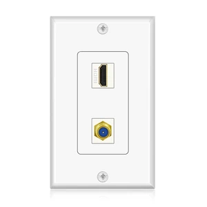 4-Port HDMI Ethernet Coax and Phone Wall Plate, Cat6 RJ45, White Single-Gang Pass-Through Faceplate Uses Female Couplers for Simple Cable Connections and Measures 4.5 X 2.7 In 4-Port HDMI Ethernet Coax and Phone Wall Plate, Cat6 RJ45, White Single-Gang Pass-Through Faceplate Uses Female Couplers for Simple Cable Connections and Measures 4.5 X 2.7 In