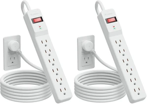 Power Strip Surge Protector 6FT, 980Joules, 6 Outlet, Flat Plug, Wall Mountable for Home Office Garage, ETL Listed, White (Pack of 2) Power Strip Surge Protector 6FT, 980Joules, 6 Outlet, Flat Plug, Wall Mountable for Home Office Garage, ETL Listed, White (Pack of 2)