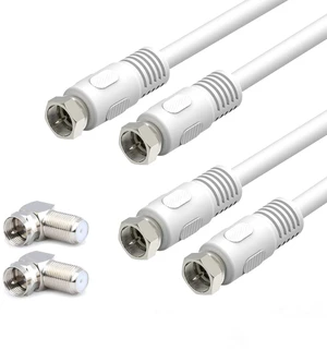 Coaxial Cable 3 feet, RG6 Coaxial Cable, 2 Pack White 75 Ohm Quad Shield TV Antenna Cables with F-Male Connectors, Ideal for TV DVR Satellite Coaxial Cable 3 feet, RG6 Coaxial Cable, 2 Pack White 75 Ohm Quad Shield TV Antenna Cables with F-Male Connectors, Ideal for TV DVR Satellite