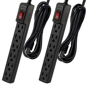 Power Strip Surge Protector 6 FT 6 Outlets Surge Protector, 1875W/15A 90 Joules, Overload & Surge Protection, Wall Mount for Home, ETL Listed Black, 2 Pack Power Strip Surge Protector 6 FT 6 Outlets Surge Protector, 1875W/15A 90 Joules, Overload & Surge Protection, Wall Mount for Home, ETL Listed Black, 2 Pack