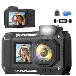 8K Waterproof Digital Camera Snorkeling: 70MP 33FT Compact Rugged Underwater Camera HD Dual-Screen with 18X Zoom Selfie 64GB Card & 2500 mAh Battery for Outdoor Scuba Diving Fishing Swimming Black 8K Waterproof Digital Camera Snorkeling: 70MP 33FT Compact Rugged Underwater Camera HD Dual-Screen with 18X Zoom Selfie 64GB Card & 2500 mAh Battery for Outdoor Scuba Diving Fishing Swimming Black