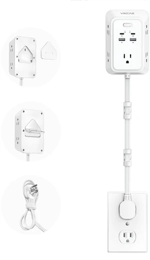Electrical Outlet Extender, 18in Short Power Strip with 2 USB C 9 in 1 with 5 AC 4 USB, 1800J Surge Protector, Access Hard-to-Reach Outlets, Flat Plug for Behind Couche, Nightstand, Desk Electrical Outlet Extender, 18in Short Power Strip with 2 USB C 9 in 1 with 5 AC 4 USB, 1800J Surge Protector, Access Hard-to-Reach Outlets, Flat Plug for Behind Couche, Nightstand, Desk