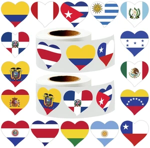 Hispanic Heritage Month Flags Stickers 1000pcs Waterproof Self-Adhesive, 16 Heart Flags Design, Festival Favors, Water Bottle Laptop Gifts, Celebration Decor Hispanic Heritage Month Flags Stickers 1000pcs Waterproof Self-Adhesive, 16 Heart Flags Design, Festival Favors, Water Bottle Laptop Gifts, Celebration Decor