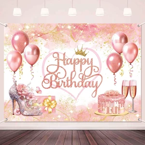 7x5ft Rose Gold Happy Birthday Banner Backdrop Pink and Gold Birthday Party Decorations Supplies for Women Girls Large Balloons High Heel Theme Photography Background 7x5ft Rose Gold Happy Birthday Banner Backdrop Pink and Gold Birthday Party Decorations Supplies for Women Girls Large Balloons High Heel Theme Photography Background