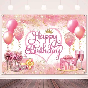8x6ft Pink Happy Birthday Banner Backdrop Pink and Gold Birthday Party Decorations for Women Girls Balloons High Heels Theme Reusable Fabric Photography Background Wall Banner 8x6ft Pink Happy Birthday Banner Backdrop Pink and Gold Birthday Party Decorations for Women Girls Balloons High Heels Theme Reusable Fabric Photography Background Wall Banner