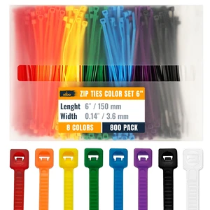 800 Pcs. Multicolor Zip Ties, 6 Inch, 40 lb Tensile Strength 8 Colors for Cable Identification and Crafts; UV-Resistant Nylon Cable Ties with Self-Locking Heads, 0.14 Inch Wide 800 Pcs. Multicolor Zip Ties, 6 Inch, 40 lb Tensile Strength 8 Colors for Cable Identification and Crafts; UV-Resistant Nylon Cable Ties with Self-Locking Heads, 0.14 Inch Wide
