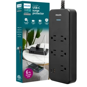 Surge Protector Power Strip USB Ports, 6 Ft Braided Extension Cord 1500 Joules, 5 Outlet Extender (Wide Spaced), 1 USB-A, 1 USB-C, Flat Plug, Wall Mount, Black Surge Protector Power Strip USB Ports, 6 Ft Braided Extension Cord 1500 Joules, 5 Outlet Extender (Wide Spaced), 1 USB-A, 1 USB-C, Flat Plug, Wall Mount, Black