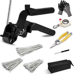 Stainless Steel Cable Tie Gun Kit,Metal Zip Tie Tool with (100 Each of 6,8,12 Inch) Adjustable Fastening Cutting Tie Tool Sets,Adjustable Tension Fastening/Cutting Tool (200LBS) for Industrial/Fence Stainless Steel Cable Tie Gun Kit,Metal Zip Tie Tool with (100 Each of 6,8,12 Inch) Adjustable Fastening Cutting Tie Tool Sets,Adjustable Tension Fastening/Cutting Tool (200LBS) for Industrial/Fence