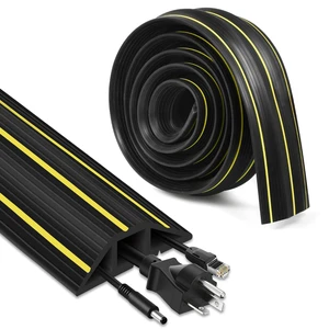 Floor Cord Cover, 10ft Cord Covers for Wires on Floor, Extension Outdoor Cable Cover Protector, Heavy Duty PVC Duct, 3 Channels Cord Hider Floor Cable Management, Black Floor Cord Cover, 10ft Cord Covers for Wires on Floor, Extension Outdoor Cable Cover Protector, Heavy Duty PVC Duct, 3 Channels Cord Hider Floor Cable Management, Black