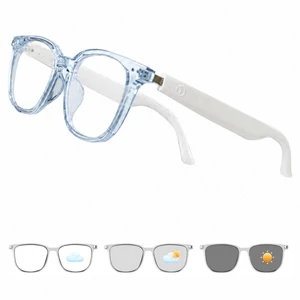 AI Smart Glasses for Women, Real-Time Translation, Bluetooth 5.3 169 Languages, Photochromic Lenses, Open-Ear Bluetooth Audio, Voice Assistant, Hands-Free Calls/Music, Blue Transparent Frame AI Smart Glasses for Women, Real-Time Translation, Bluetooth 5.3 169 Languages, Photochromic Lenses, Open-Ear Bluetooth Audio, Voice Assistant, Hands-Free Calls/Music, Blue Transparent Frame