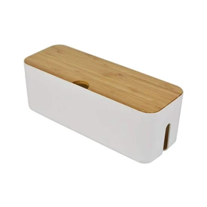 Cable Management Box with Bamboo Lid, Small Power Strip Organizer, White Cord Organizer Box to Hide Cords, for Conceal Power Strips and Electrical Cords, for TVs, Computers, and Desks Cable Management Box with Bamboo Lid, Small Power Strip Organizer, White Cord Organizer Box to Hide Cords, for Conceal Power Strips and Electrical Cords, for TVs, Computers, and Desks