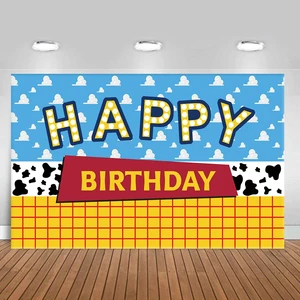 Cartoon Toy Inspired Story Birthday Backdrop Blue Sky White Clouds Boy Birthday Banner Kids Party Cake Table Decorations Background Photo Booth Prop5X3FT Cartoon Toy Inspired Story Birthday Backdrop Blue Sky White Clouds Boy Birthday Banner Kids Party Cake Table Decorations Background Photo Booth Prop5X3FT