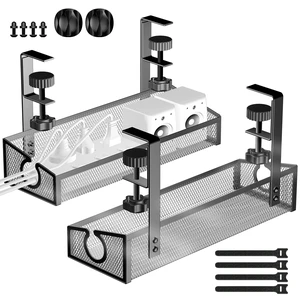 Under Desk Cable Management Tray Black, No Drill Desk Cable Management Organizer with Clamp for Desk Wire Management, PC Cord Organizer Accessories & Workspace Organizers for Office, Home(2 Pack) Under Desk Cable Management Tray Black, No Drill Desk Cable Management Organizer with Clamp for Desk Wire Management, PC Cord Organizer Accessories & Workspace Organizers for Office, Home(2 Pack)