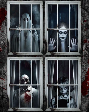 4 Pcs Scary Halloween Ghost Curtain Window Silhouette Decoration 31" x 47", Spooky Windows Silhouette, Horror Cling Door Cover, Ghost Poster Screen, Indoor Outdoor Halloween Party Decor 4 Pcs Scary Halloween Ghost Curtain Window Silhouette Decoration 31" x 47", Spooky Windows Silhouette, Horror Cling Door Cover, Ghost Poster Screen, Indoor Outdoor Halloween Party Decor