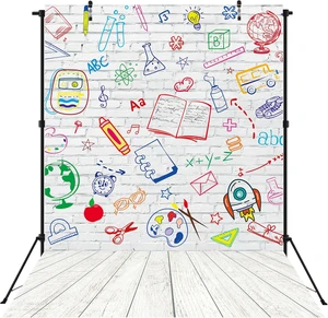 Back to School Backdrop Hand Painted White Brick Wall Classroom Background 5X7FT First Day of School Photography Background Teacher Student Classroom Party Decorations Banner Photo Props Back to School Backdrop Hand Painted White Brick Wall Classroom Background 5X7FT First Day of School Photography Background Teacher Student Classroom Party Decorations Banner Photo Props