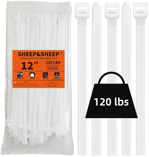White Zip Ties 12 Inch(100 Pieces), Heavy Duty Self-Locking Nylon Cable Ties, 120LBS Tensile Strength, Ideal for Indoor & Outdoor Use White Zip Ties 12 Inch(100 Pieces), Heavy Duty Self-Locking Nylon Cable Ties, 120LBS Tensile Strength, Ideal for Indoor & Outdoor Use