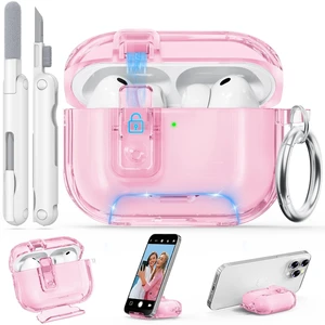 for AirPods Pro 3 Case Clear 2025 with Secure Lock, Clear Pink Soft TPU Transparent Case Cover for Apple AirPods Pro 3rd Generation with Phone Stand & Cleaning Kit & Keychain for Women Men for AirPods Pro 3 Case Clear 2025 with Secure Lock, Clear Pink Soft TPU Transparent Case Cover for Apple AirPods Pro 3rd Generation with Phone Stand & Cleaning Kit & Keychain for Women Men
