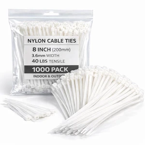 White Zip Ties 8 Inch 1000 Pack, 40 lbs Nylon Cable Ties, Self Locking UV Resistant Wire Ties for Wreath Crafts, DIY, Decor, Indoor Outdoor, Home and Garden White Zip Ties 8 Inch 1000 Pack, 40 lbs Nylon Cable Ties, Self Locking UV Resistant Wire Ties for Wreath Crafts, DIY, Decor, Indoor Outdoor, Home and Garden