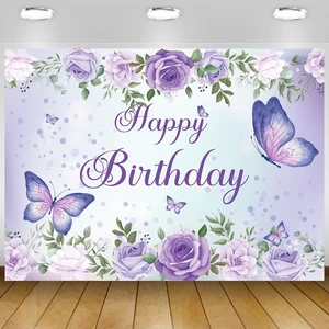 Purple Butterfly Birthday Banner Backdrop for Women Girl 8x6Ft Rose Flowers Butterfly Purple Happy Birthday Banner Purple Backdrop Decortions for GILR 's Party 96x72 Inch Polyester Purple Butterfly Birthday Banner Backdrop for Women Girl 8x6Ft Rose Flowers Butterfly Purple Happy Birthday Banner Purple Backdrop Decortions for GILR 's Party 96x72 Inch Polyester