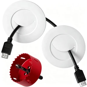 in-Wall Cable Management Kit for TV, White TV Cord Hider for Wall Mounted TV, Behind Wall Cord Concealer Kits with 2 Cable Pass Throughs and 1 Hole Saw Drill Attachmen in-Wall Cable Management Kit for TV, White TV Cord Hider for Wall Mounted TV, Behind Wall Cord Concealer Kits with 2 Cable Pass Throughs and 1 Hole Saw Drill Attachmen