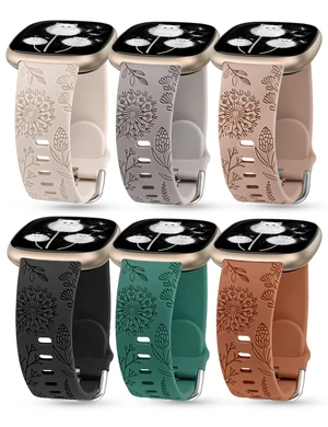 3 Packs Floral Engraved Band Compatible with Fitbit Versa 4/Versa 3/Sense 2/Sense Band Women, Cute Soft Silicone Dandelion Flower Pattern Sport Designer Fancy Summer Strap for Versa 4 3 Packs Floral Engraved Band Compatible with Fitbit Versa 4/Versa 3/Sense 2/Sense Band Women, Cute Soft Silicone Dandelion Flower Pattern Sport Designer Fancy Summer Strap for Versa 4