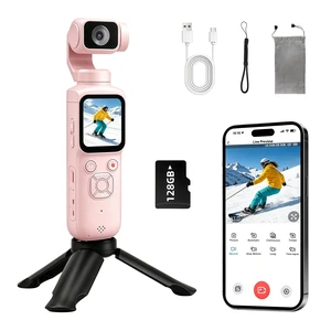 4K Vlogging Pocket Camera with 330° Rotating Lens & Face Tracking, Portable Pocket Digital Camera for YouTube TikTok with 128GB Card, Handheld Camera Tripod Carrying Bag (Pink) 4K Vlogging Pocket Camera with 330° Rotating Lens & Face Tracking, Portable Pocket Digital Camera for YouTube TikTok with 128GB Card, Handheld Camera Tripod Carrying Bag (Pink)
