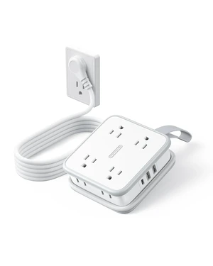 Extension Cord with Multiple Outlets, Flat Plug Power Strip 8 AC & 3 USB Ports (1 USB C), 5 FT Wrapable Extension Cord Easy to Store, Compact Power Strip, College Dorm Room Essentials Extension Cord with Multiple Outlets, Flat Plug Power Strip 8 AC & 3 USB Ports (1 USB C), 5 FT Wrapable Extension Cord Easy to Store, Compact Power Strip, College Dorm Room Essentials