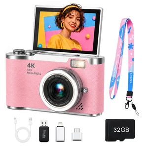 Digital Camera with Flip Screen, Camera for Photography with 32GB SD Card 180°Rotating Selfie Camera with Neck Lanyard, Camping Point and Shoot Camera Fill Light for Teens Kids TravelPink Digital Camera with Flip Screen, Camera for Photography with 32GB SD Card 180°Rotating Selfie Camera with Neck Lanyard, Camping Point and Shoot Camera Fill Light for Teens Kids TravelPink