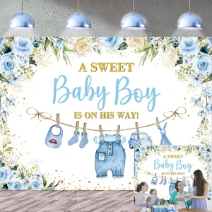 Cute Clothes Baby Shower Backdrop for Boys Blue Flowers Leaves a Sweet Baby Boy is on The Way Background Newborn Kids Baby Shower Birthday Party Decorations Banner Supplies Photo Props (Blue, 8x6FT) Cute Clothes Baby Shower Backdrop for Boys Blue Flowers Leaves a Sweet Baby Boy is on The Way Background Newborn Kids Baby Shower Birthday Party Decorations Banner Supplies Photo Props (Blue, 8x6FT)