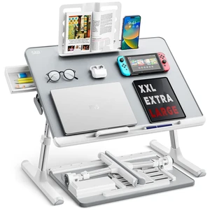 Laptop tray, 60*45cm Table lap for bed, Multi-purpose Premium Lapdesk, Height Angle adjustable, with Book Stand, Drawer, Tablet slot, for Eating, Working, Writing, Gaming, Drawing (Light Grey) Laptop tray, 60*45cm Table lap for bed, Multi-purpose Premium Lapdesk, Height Angle adjustable, with Book Stand, Drawer, Tablet slot, for Eating, Working, Writing, Gaming, Drawing (Light Grey)