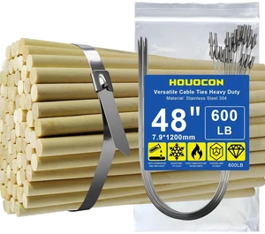 Extra-Long Metal Zip Ties, 600 Lbs 48 Inch Stainless Steel Cable Ties 30Pk Heavy Duty Industrial Tie Wraps, Heat & Corrosion Resistant for Exhaust Wrap, Farms Fence, Outdoor & Auto Repair Extra-Long Metal Zip Ties, 600 Lbs 48 Inch Stainless Steel Cable Ties 30Pk Heavy Duty Industrial Tie Wraps, Heat & Corrosion Resistant for Exhaust Wrap, Farms Fence, Outdoor & Auto Repair
