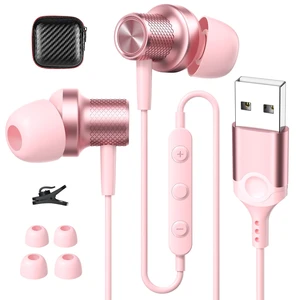 USB Earbuds Wired Headphones with Microphone for PC Computer,USB-A Wired USB Headset in-Ear Earphone with Mic&Audio Control for HP/Dell/Acer Laptop,for Work Zoom Meeting School PC Earbuds,Pink USB Earbuds Wired Headphones with Microphone for PC Computer,USB-A Wired USB Headset in-Ear Earphone with Mic&Audio Control for HP/Dell/Acer Laptop,for Work Zoom Meeting School PC Earbuds,Pink