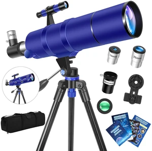 Telescope for Adults and Kids, 90mm Aperture 600 High-Powered Refractor Telescope for Beginners, with Achievement Misson Kit, DIY Space Sticker, Carry Bag, Dark Blue Telescope for Adults and Kids, 90mm Aperture 600 High-Powered Refractor Telescope for Beginners, with Achievement Misson Kit, DIY Space Sticker, Carry Bag, Dark Blue