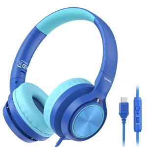 USB-C Kids Headphones with Mic, Over Ear Headphones for School 85/94dB Safe Volume Limit, Adjustable Headband, Foldable Wired Headphones for Boys/ Girls/iPad/Tablet/Travel/Laptop, Blue USB-C Kids Headphones with Mic, Over Ear Headphones for School 85/94dB Safe Volume Limit, Adjustable Headband, Foldable Wired Headphones for Boys/ Girls/iPad/Tablet/Travel/Laptop, Blue