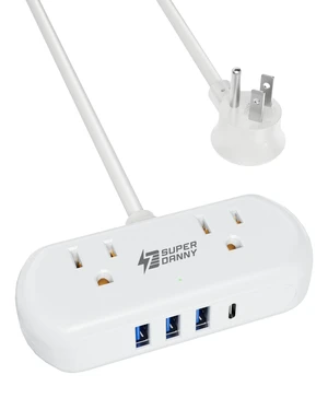 Mini Surge Protector, 2 Wide-Spaced Outlets Power Strip with USB 5ft Extension Cord, 3 USB-A & 1 USB-C, Flat Plug, Compact Size Desktop Charging Station Travel, Home, Office, White Mini Surge Protector, 2 Wide-Spaced Outlets Power Strip with USB 5ft Extension Cord, 3 USB-A & 1 USB-C, Flat Plug, Compact Size Desktop Charging Station Travel, Home, Office, White