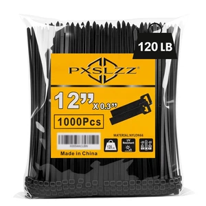 12 Inch Zip Ties,120LBS,0.3In Thick, 1000Pack, Black Cable Ties Self-Locking,Premium Nylon 66,120LBS Tensile Strength,UV&Weather Resistant,Indoor Outdoor General Use 12 Inch Zip Ties,120LBS,0.3In Thick, 1000Pack, Black Cable Ties Self-Locking,Premium Nylon 66,120LBS Tensile Strength,UV&Weather Resistant,Indoor Outdoor General Use