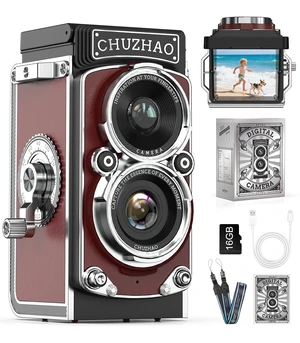 CHUZHAO Digital Camera Retro: Portable TLR Style Twin-Lens Vintage Camera, 12MP Autofocus 1080P FHD Point and Shoot Pocket Vlogging Retro Digital Cameras with16 GB Card for Beginners Boys Girls (Red) CHUZHAO Digital Camera Retro: Portable TLR Style Twin-Lens Vintage Camera, 12MP Autofocus 1080P FHD Point and Shoot Pocket Vlogging Retro Digital Cameras with16 GB Card for Beginners Boys Girls (Red)