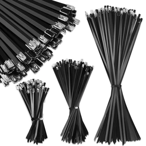 300 Pcs 6", 10", 14" Black 304 Stainless Steel Zip Ties Heavy Duty Self Locking Metal Cables, Epoxy Coated for Exhaust Wrap Outdoor Fence, Machinery Vehicles Farm Multi Purpose 300 Pcs 6", 10", 14" Black 304 Stainless Steel Zip Ties Heavy Duty Self Locking Metal Cables, Epoxy Coated for Exhaust Wrap Outdoor Fence, Machinery Vehicles Farm Multi Purpose
