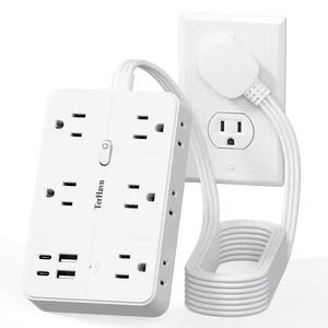 Surge Protector Power Strip 10 FT Flat Extension Cord 10 AC Outlets & 4 USB Ports(5V/3.4A 17W), 1080J Wall Mountable Desktop Charging Station with Flat Plug for Office Supplies and Home, White Surge Protector Power Strip 10 FT Flat Extension Cord 10 AC Outlets & 4 USB Ports(5V/3.4A 17W), 1080J Wall Mountable Desktop Charging Station with Flat Plug for Office Supplies and Home, White