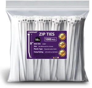 1000pcs 8Inch Nylon Zip Ties, 50 Pounds Tensile Strength, Industrial Grade, White Cable Tie Zip, UV Resistant,Heavy Duty,for Home,Garden Trellis,Office,Garage and Workshop 1000pcs 8Inch Nylon Zip Ties, 50 Pounds Tensile Strength, Industrial Grade, White Cable Tie Zip, UV Resistant,Heavy Duty,for Home,Garden Trellis,Office,Garage and Workshop