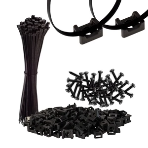 8 Inch Black Nylon Zip Ties, Saddle Mounts & Screws, 100 Pack, 50lb Self-Locking Nylon Cable Ties with Screw-Mount Saddle Anchors and Screws 8 Inch Black Nylon Zip Ties, Saddle Mounts & Screws, 100 Pack, 50lb Self-Locking Nylon Cable Ties with Screw-Mount Saddle Anchors and Screws