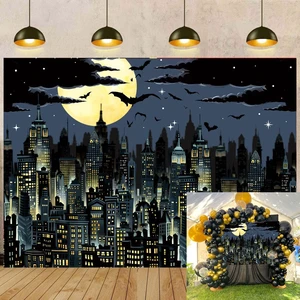 Super City Superhero Backdrop 8x6FT Yellow Full Moon Skyline Cityscape Theme Photography Background Boys Birthday Party Cake Table Decorations Banner Photo Props Super City Superhero Backdrop 8x6FT Yellow Full Moon Skyline Cityscape Theme Photography Background Boys Birthday Party Cake Table Decorations Banner Photo Props