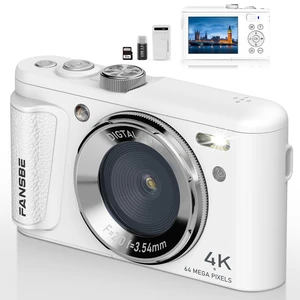 Digital Camera, 4K Vlogging Camera with 64MP, Point and Shoot Digital Cameras with 18X Zoom, Anti-Shake, Mode Dial, 32GB SD Card, Card Reader, Charger, Compact Small Cameras, White Digital Camera, 4K Vlogging Camera with 64MP, Point and Shoot Digital Cameras with 18X Zoom, Anti-Shake, Mode Dial, 32GB SD Card, Card Reader, Charger, Compact Small Cameras, White